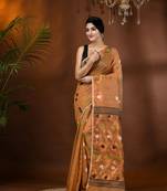 Gold Woven Cotton Self Design Handloom Jamdani Sarees Without Blouse Piece