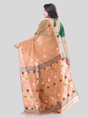 Gold Woven Cotton Self Design Handloom Jamdani Sarees Without Blouse Piece 2