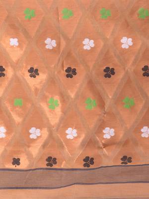 Gold Woven Cotton Self Design Handloom Jamdani Sarees Without Blouse Piece 4