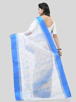 Blue Woven Cotton Floral Handloom-Sarees Without Blouse Piece 2