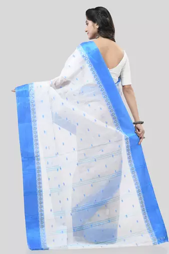 Blue Woven Cotton Floral Handloom-Sarees Without Blouse Piece