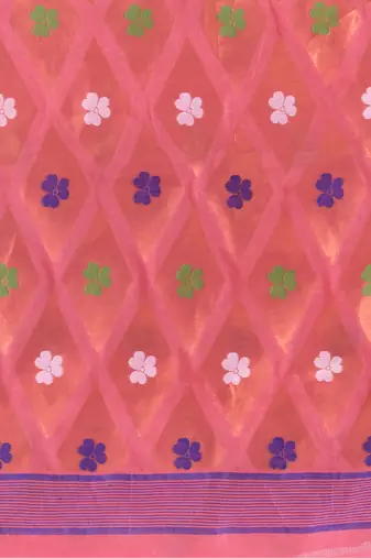 Pink Woven Cotton Self Design Handloom Jamdani Sarees Without Blouse Piece