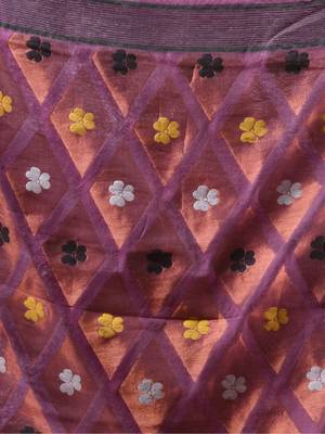 Purple Woven Cotton Self Design Handloomjamdani Sarees Without Blouse Piece 4