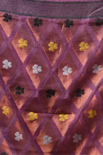 Purple Woven Cotton Self Design Handloomjamdani Sarees Without Blouse Piece