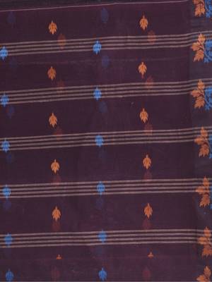 Brown Woven Cotton Floral Handloom-Sarees Without Blouse Piece 4