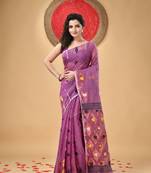 Lavender Woven Cotton Self Design Handloom Jamdani Sarees Without Blouse Piece