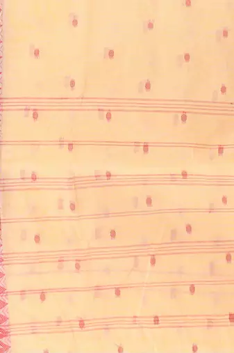 Cream Woven Cotton Floral Handloom-Sarees Without Blouse Piece