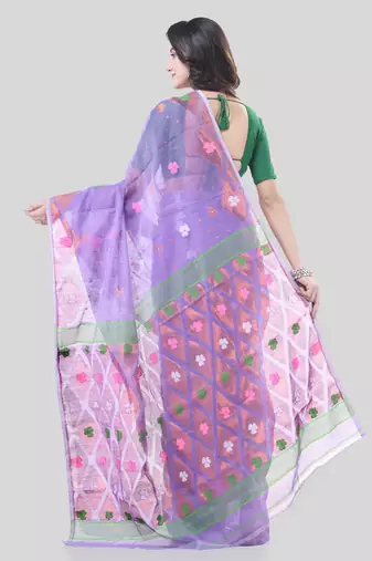 Lavender Woven Cotton Self Design Handloom Jamdani Sarees Without Blouse Piece