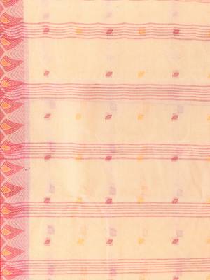 Cream Woven Cotton Floral Handloom-Sarees Without Blouse Piece 4