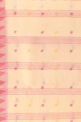 Cream Woven Cotton Floral Handloom-Sarees Without Blouse Piece