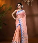 Pink Woven Cotton Floral Handloom-Sarees Without Blouse Piece