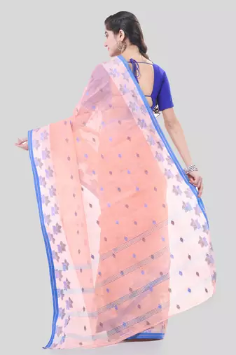 Pink Woven Cotton Floral Handloom-Sarees Without Blouse Piece