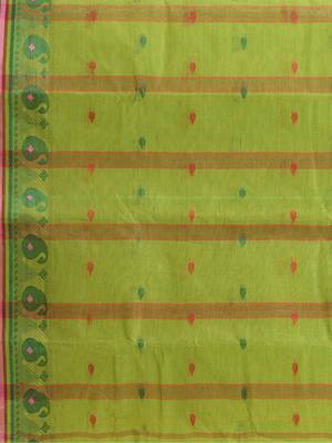Green Woven Cotton Paisley Handloom-Sarees Without Blouse Piece 4