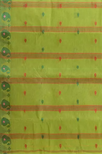 Green Woven Cotton Paisley Handloom-Sarees Without Blouse Piece