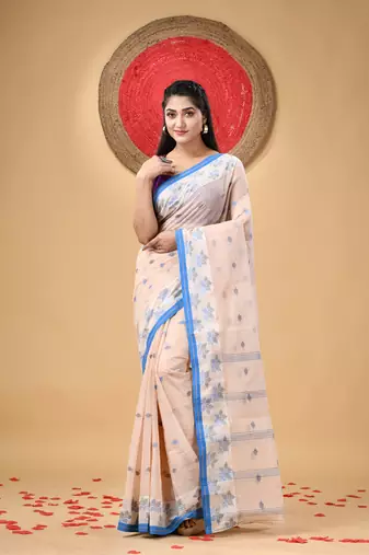 Pink Woven Cotton Floral Handloom-Sarees Without Blouse Piece