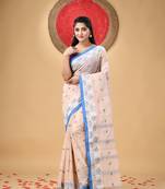 Pink Woven Cotton Floral Handloom-Sarees Without Blouse Piece