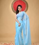 Blue Woven Cotton Solid Handloom-Sarees Without Blouse Piece