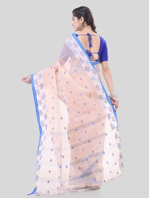 Pink Woven Cotton Floral Handloom-Sarees Without Blouse Piece 2