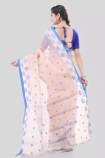 Pink Woven Cotton Floral Handloom-Sarees Without Blouse Piece