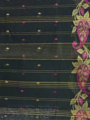 Black Woven Cotton Paisley Handloom-Sarees Without Blouse Piece 4