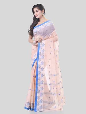 Pink Woven Cotton Floral Handloom-Sarees Without Blouse Piece 3