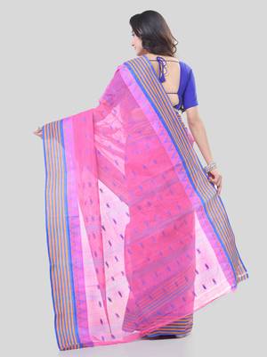 Pink Woven Cotton Floral Handloom-Sarees Without Blouse Piece 2