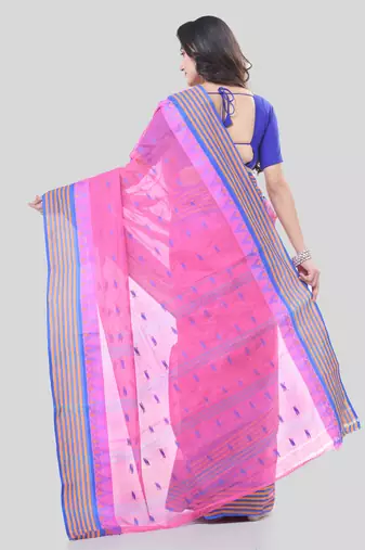 Pink Woven Cotton Floral Handloom-Sarees Without Blouse Piece