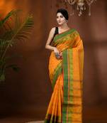Orange Woven Cotton Paisley Handloom-Sarees Without Blouse Piece