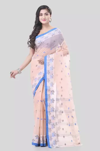 Pink Woven Cotton Floral Handloom-Sarees Without Blouse Piece