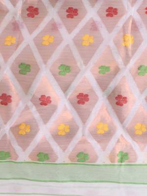 White Woven Cotton Self Design Handloom Jamdani Sarees Without Blouse Piece 4