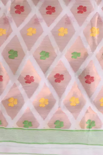 White Woven Cotton Self Design Handloom Jamdani Sarees Without Blouse Piece