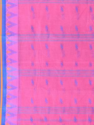 Pink Woven Cotton Floral Handloom-Sarees Without Blouse Piece 4