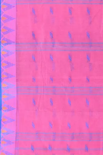 Pink Woven Cotton Floral Handloom-Sarees Without Blouse Piece