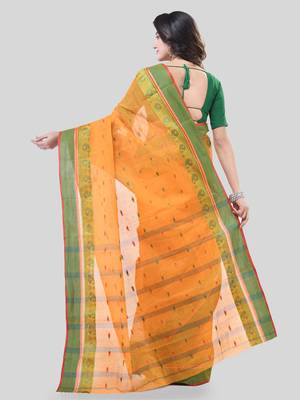 Orange Woven Cotton Paisley Handloom-Sarees Without Blouse Piece 2
