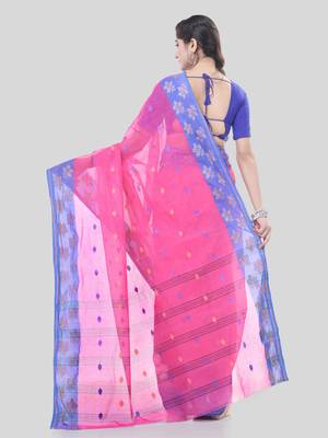 Pink Woven Cotton Floral Handloom-Sarees Without Blouse Piece 2