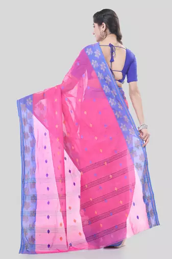 Pink Woven Cotton Floral Handloom-Sarees Without Blouse Piece