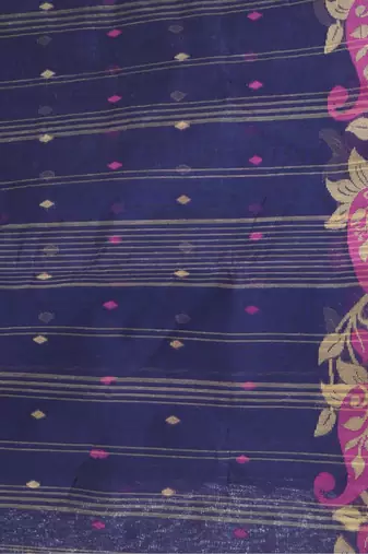 Blue Woven Cotton Paisley Handloom-Sarees Without Blouse Piece