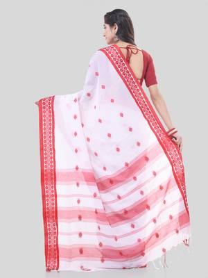 White woven cotton floral handloom-sarees with blouse piece 2