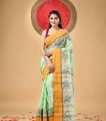 Light Green Woven Cotton Paisley Handloom-Sarees Without Blouse Piece