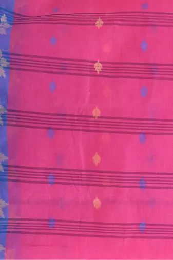 Pink Woven Cotton Floral Handloom-Sarees Without Blouse Piece