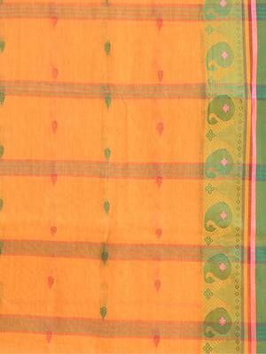 Orange Woven Cotton Paisley Handloom-Sarees Without Blouse Piece 4