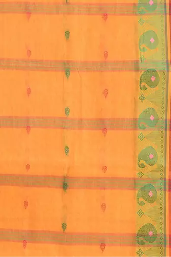 Orange Woven Cotton Paisley Handloom-Sarees Without Blouse Piece