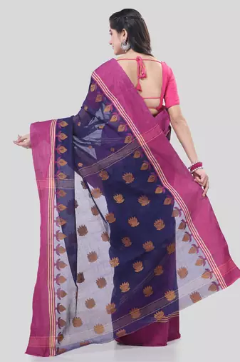 Purple Woven Cotton Leaves Handloom-Sarees Without Blouse Piece