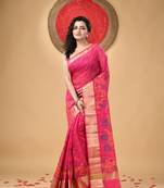Pink Woven Cotton Silk Floral Handloom-Sarees Without Blouse Piece