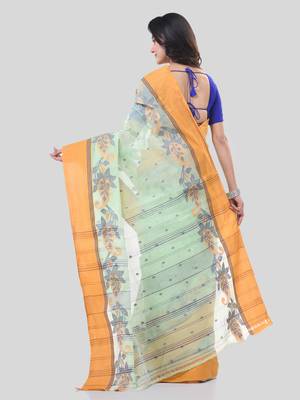 Light Green Woven Cotton Paisley Handloom-Sarees Without Blouse Piece 2