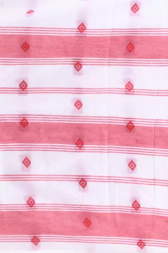 White woven cotton floral handloom-sarees with blouse piece