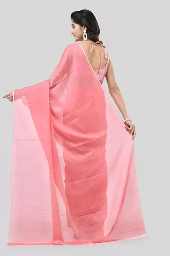 Red Woven Cotton Solid Handloom-Sarees Without Blouse Piece
