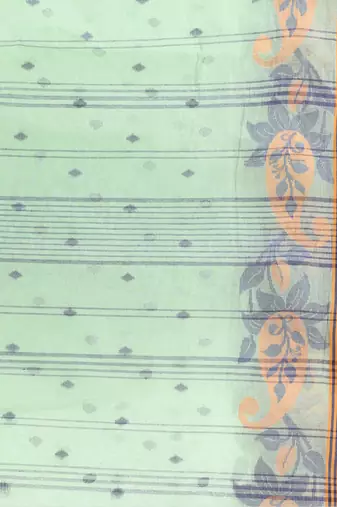 Light Green Woven Cotton Paisley Handloom-Sarees Without Blouse Piece