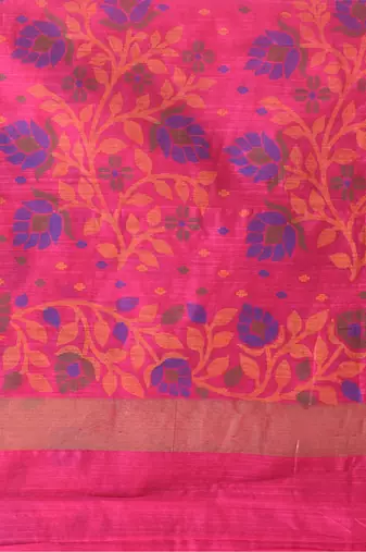 Pink Woven Cotton Silk Floral Handloom-Sarees Without Blouse Piece