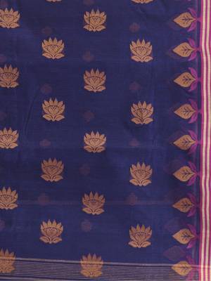 Purple Woven Cotton Leaves Handloom-Sarees Without Blouse Piece 4